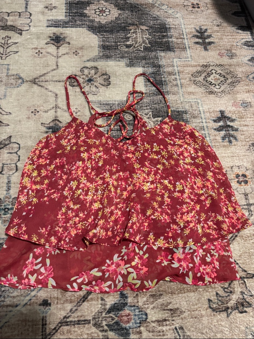 Women’s Red Floral Spaghetti-Strap Tank Top
